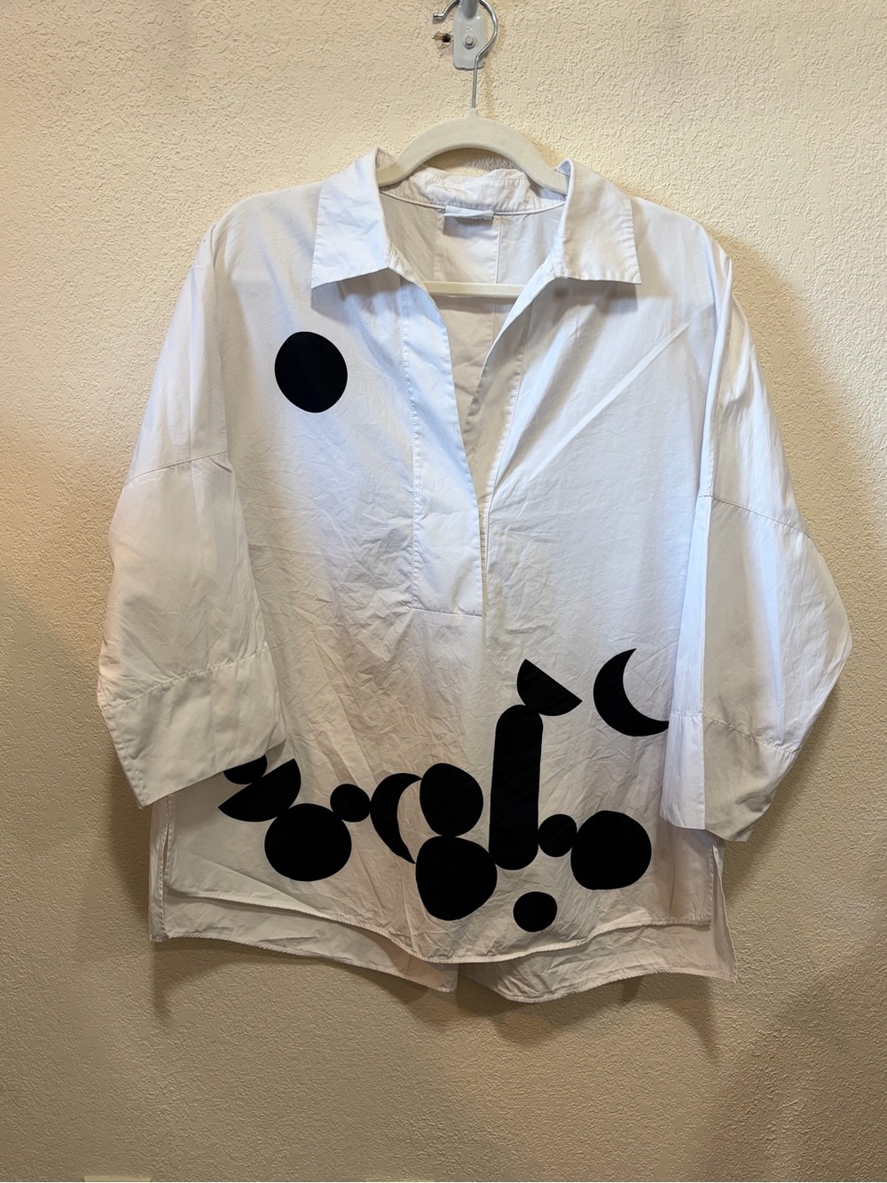 Akris Punto Women’s 12 White Black Abstract Geometric Oversized Popover Blouse